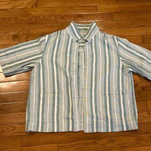 LLBean Signature Women's Green Striped Button-up Shirt in Cotton